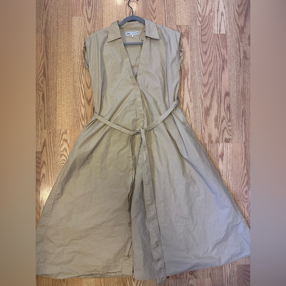 Beige Sleeveless Maxi Dress with Belt Zara Size Large - Picture 1 of 7